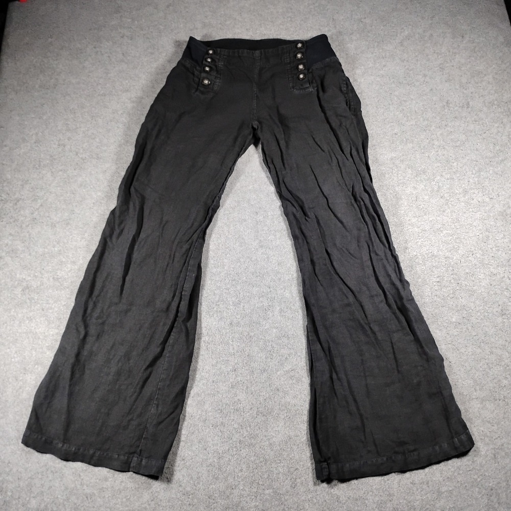 Hard Tail Forever Women's Black Y2K Linen Sailor Button Wide Leg Pants Size M